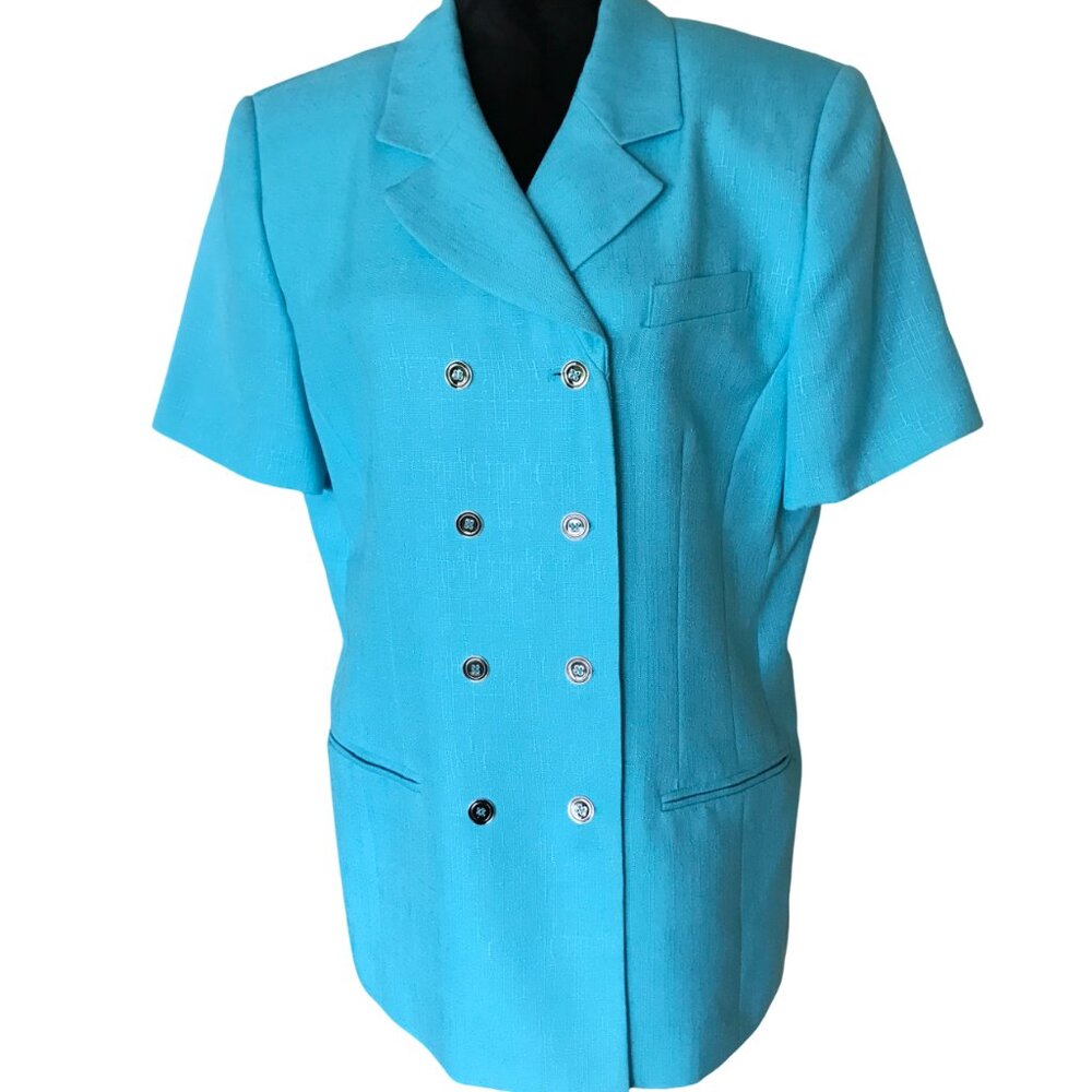 Teal Blazer Amanda Smith Suit Jacket 1980s Vintage Career Wear Women's Size 16